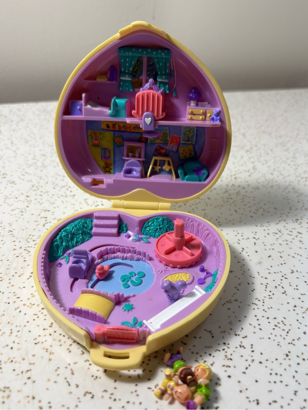 Vintage Bluebird Polly Pocket heart shaped compact  Strollin’ Baby Playset